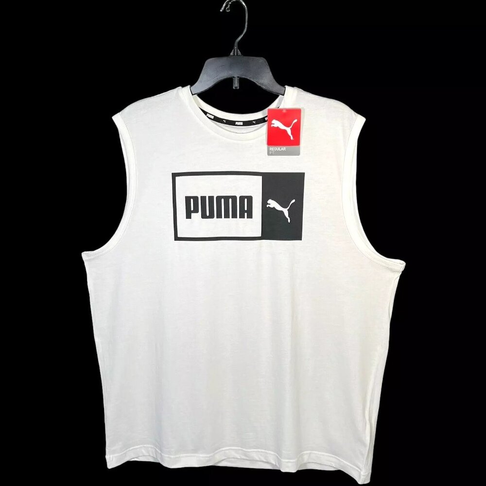 Puma Men's Tank Top Size XXL White/Black Regular Fit‎ Sleevesless Shirt
